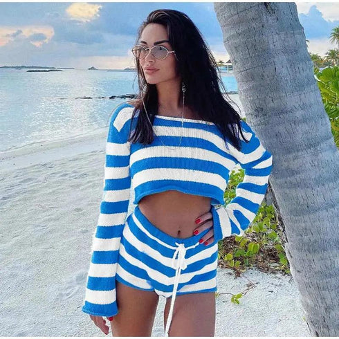 Knit Crop Top Shorts Sets
